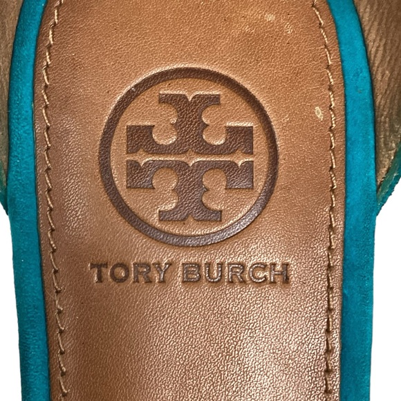 Tory Burch Savannah Suede Wedge Ankle Strap Sandal Turquoise - Picture 11 of 13